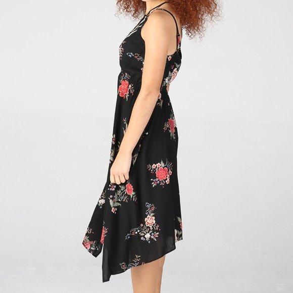 NWT Angie Black Floral Boho Festival Dress Large - Picture 4 of 8